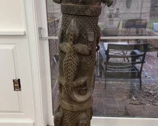 Large West African Floor-Standing Carved Drum (Oversized, 53”)