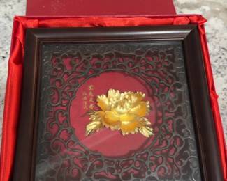 Framed 24K Gold Plated Chinese Peony Flower Wall Art