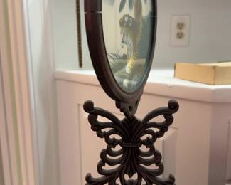 16” Vintage Chinese Double-Sided Silk Embroidery Screen - Tiger & Mountain on Carved Wood Stand