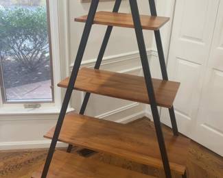 (Solid Teak w/ Wrought Iron) Custom One-of-a-kind Ladder-Style Shelving Unit (71” x 46”) from Côte d'Ivoire SODEFOR Plantation, Mid-Late 20th Century