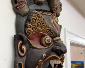 18” Himalayan Buddhist Wrathful Protector Deity Mask with Skull Crown, Nepal/Tibet