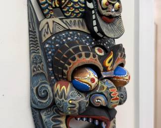 16” Chinese Demon Guardian Theatrical Mask, Late 20th Century