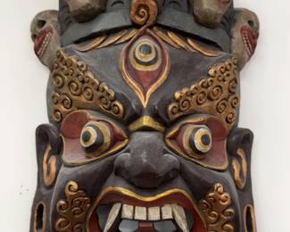 18” Himalayan Buddhist Wrathful Protector Deity Mask with Skull Crown, Nepal/Tibet