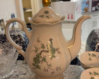 Mitterteich Porcelain from Bavaria, Germany. Teapot with Green Floral Design and Gold Trim