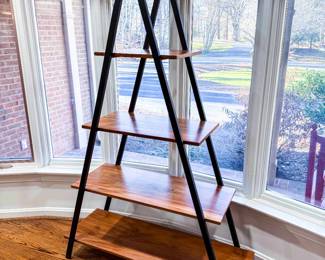 (Solid Teak w/ Wrought Iron) Custom One-of-a-kind Ladder-Style Shelving Unit (71” x 46”) from Côte d'Ivoire SODEFOR Plantation, Mid-Late 20th Century