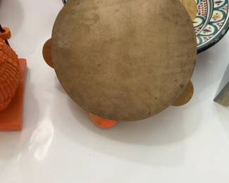 Handmade Inlaid Stone Tambourine Riq with Brass Jingles