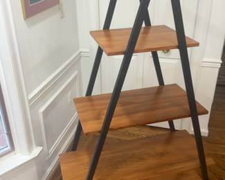 (Solid Teak w/ Wrought Iron) Custom One-of-a-kind Ladder-Style Shelving Unit (71” x 46”) from Côte d'Ivoire SODEFOR Plantation, Mid-Late 20th Century