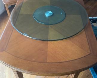 Chinese Solid Elm Wood Round Drop-Leaf Dining Table with Lazy Susan – 60”