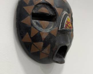 West African Geometric Mask (7”) with Beaded Ornament, Burkina Faso Region, Mid-Late 20th Century