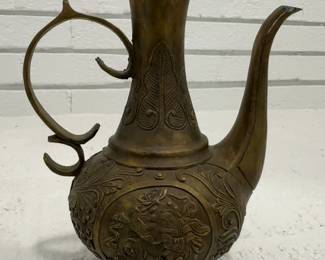 Antique-Style Asian Brass Ewers with Figural Relief & Dragon Handle - Sold Individually