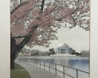 Framed Jefferson Memorial Cherry Blossoms Print by Paul McGehee (20” x 16”)