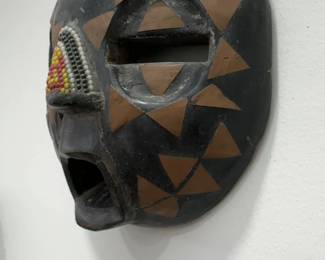 West African Geometric Mask (7”) with Beaded Ornament, Burkina Faso Region, Mid-Late 20th Century