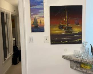 8” x 20” Brouzard Signed Original Sailboat Seascape Painting on Canvas