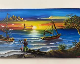 Signed Seascape Painting by Désamour Morose (2005) - (24” x 12”)