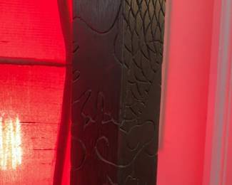 77” Asian Torii-Style Floor Lamp with Two Fabric Shades (Red & Blue)