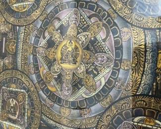 26” x 33” Framed Tibetan Buddhist Mandala Thangka, Hand-Finished, 20th Century