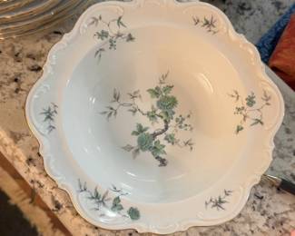 Mitterteich Porcelain Serving Bowl with Green Floral Pattern and Gold Trim from Bavaria, Germany