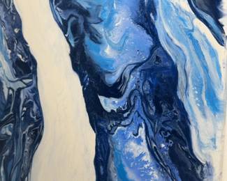 Abstract Blue & White Fluid Acrylic Painting on Canvas (40” x 30”)