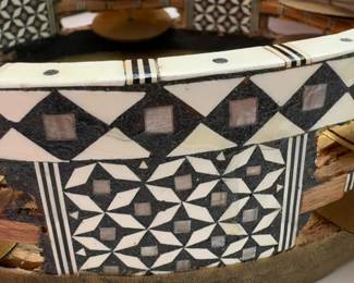 Handmade Inlaid Stone Tambourine Riq with Brass Jingles