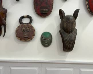 Carved Chinese Stone 9” Mask with Incised Floral Motif, 20th Century