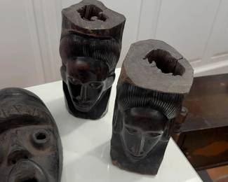 9” West African (Baule) hand-carved African ebony wood head sculptures (priced individually - two available)