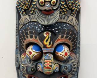16” Chinese Demon Guardian Theatrical Mask, Late 20th Century