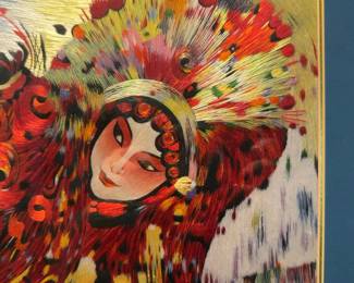  “The Drunken Beauty” Chinese Suzho Silk Embroidery Framed Art (30” x 30”)