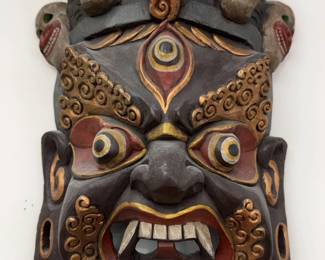18” Himalayan Buddhist Wrathful Protector Deity Mask with Skull Crown, Nepal/Tibet