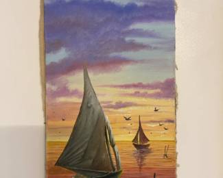 8” x 20” Brouzard Signed Original Sailboat Seascape Painting on Canvas