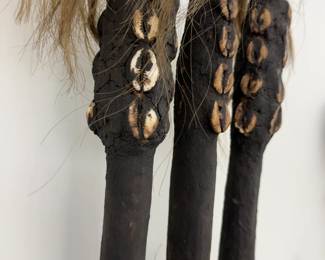 West African Ritual Mask - 26” Mali Bamana (Bambara) Tribal Mask with Three Prongs & Cowrie Shells, Mid-Century