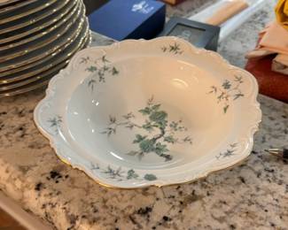 Mitterteich Porcelain Serving Bowl with Green Floral Pattern and Gold Trim from Bavaria, Germany