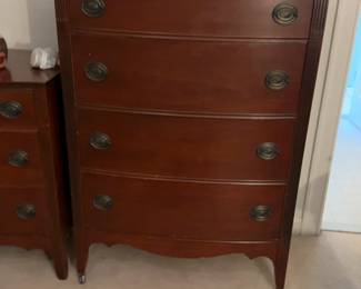 Vintage Mahogany Style 4-Drawer Tallboy Dresser on Casters (34” x 19” x 48”)