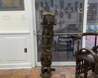Large West African Floor-Standing Carved Drum (Oversized, 53”)
