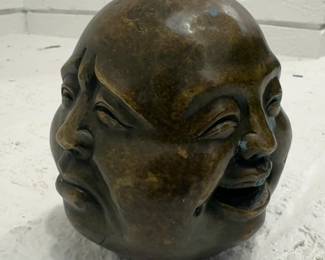 Bronze Multi-Faced Buddha Head Sculpture - Four Faces of Emotion (5”)