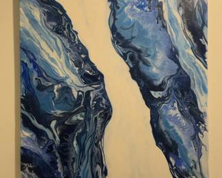Abstract Blue & White Fluid Acrylic Painting on Canvas (40” x 30”)