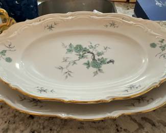 Mitterteich Porcelain Oval Serving Platters with Green Floral Pattern and Gold Trim from Bavaria, Germany (sold individually - 2 available)