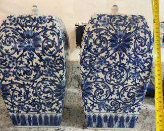 12” Blue and White Chinoiserie Floral Ginger Jars (sold individually - 2 available)