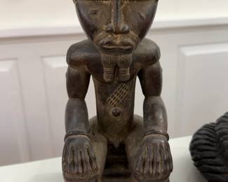 11” Hand-Carved Wooden West African Tribal Figure Statue from the Ivory Coast region (Baule style influence)