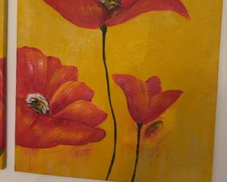 (24” x 20” each) Red Poppy Triptych Original Painting on Canvas - 3 Piece Wall Art Set