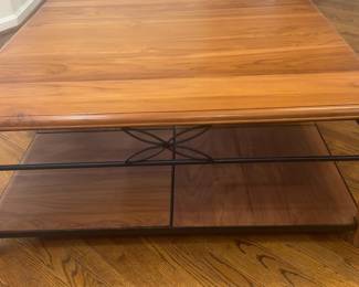 (Solid Teak w/ Wrought Iron) Custom One-of-a-kind Matching Coffee Table with Lower Shelf, from Côte d'Ivoire SODEFOR Plantation (43” x 17”), Mid-Late 20th Century