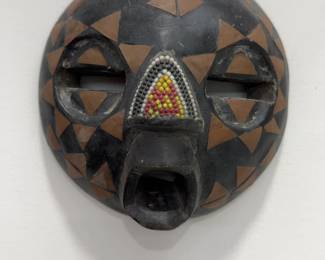 West African Geometric Mask (7”) with Beaded Ornament, Burkina Faso Region, Mid-Late 20th Century