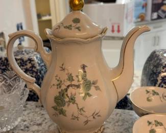 Mitterteich Porcelain from Bavaria, Germany. Teapot with Green Floral Design and Gold Trim
