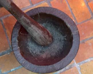 Large Rustic Solid Wood Mortar and Pestle