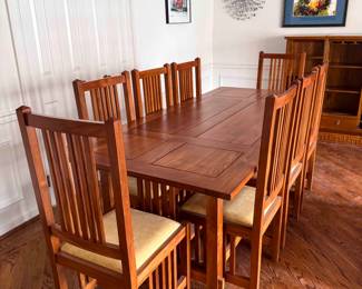 (Solid Teak) Custom One-of-a-kind Dining Table from Côte d'Ivoire SODEFOR Plantation and matching solid teak chairs – Seats 8 (86” x 39” x 30”), Mid-Late 20th Century