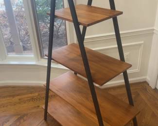 (Solid Teak w/ Wrought Iron) Custom One-of-a-kind Ladder-Style Shelving Unit (71” x 46”) from Côte d'Ivoire SODEFOR Plantation, Mid-Late 20th Century