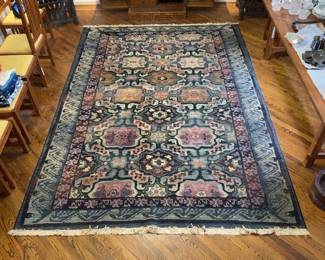 Gabboth Collection 100% Olefin 8’ x 11’ Oriental Rug Made in Egypt - Traditional Teal & Mauve Patterned Area Rug with Fringe
