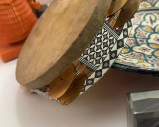 Handmade Inlaid Stone Tambourine Riq with Brass Jingles
