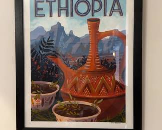 Framed Ethiopia Travel Poster Print featuring Traditional Coffee Ceremony (18” x 22”) by Erika Grauzinis