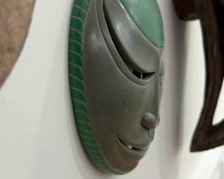 Carved Chinese Stone 9” Mask with Incised Floral Motif, 20th Century