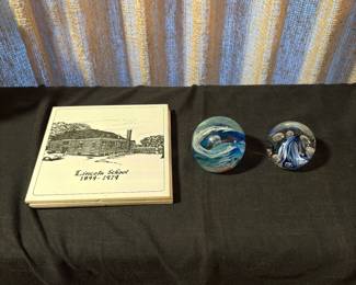 Glass paper weights, Lincoln school trivets